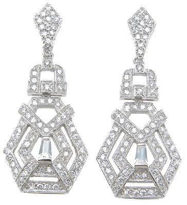 e6360 925 Sterling Silver Brilliant & Baguettes Antique Style Pave Earrings, Rhodium Finish
