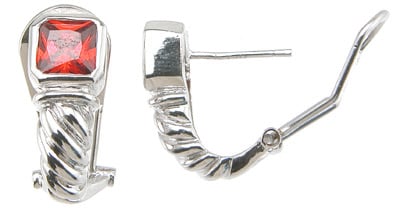 925 Sterling Silver Princess Fashion Bezel Earrings, Rhodium Finish
