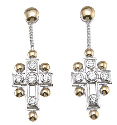 925 Sterling Silver Brilliant Antique Style Bezel Earrings, Rhodium Finish