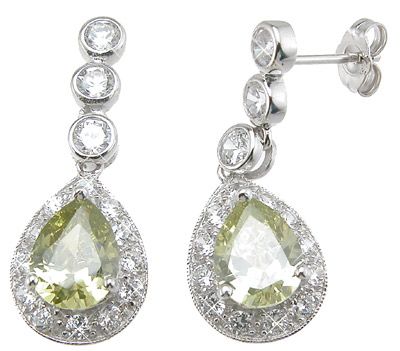 6 x 4 mm 925 Sterling Silver Brilliant Fashion Pave Earrings, Rhodium Finish