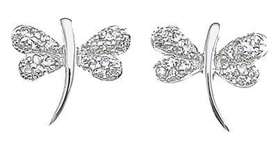 925 Sterling Silver Cubic Zirconium Dragon Fly Earrings, Rhodium Finish