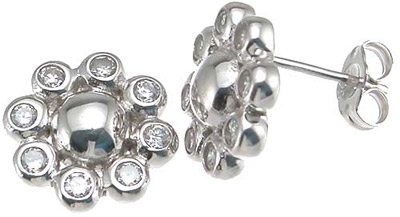 925 Sterling Silver Cubic Zirconium Bezel Earrings, Rhodium Finish