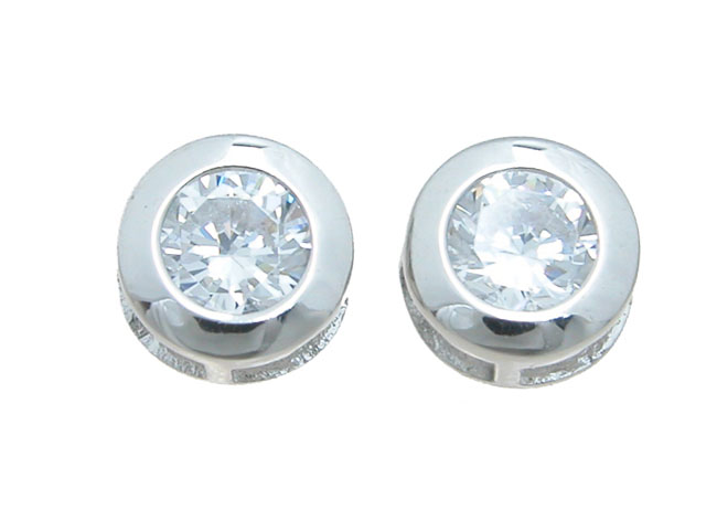 5 mm 925 Sterling Silver Brilliant Stud Earrings, Rhodium Finish