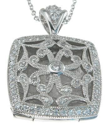 Picture of Sterling Couture n6173 1.5 mm 925 Sterling Silver Cubic Zirconium Brilliant Locket Antique Style Necklace, Rhodium Finish
