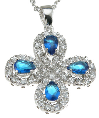 Picture of Sterling Couture n6201 925 Sterling Silver Simulated Saphire Cross Antique Style Necklace, Rhodium Finish