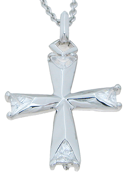 p5938w 32 x 20 mm 925 Sterling Silver Cross Pendant, Rhodium Finish