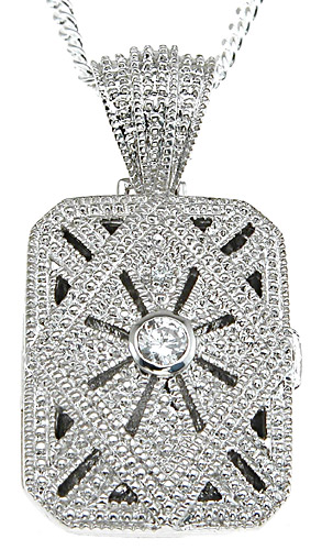 925 Sterling Silver Locket Antique Style Pave Pendant, Rhodium Finish