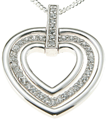 p6142 1.25 mm 925 Sterling Silver Cubic Zirconium Brilliant Heart Pendant, Rhodium Finish