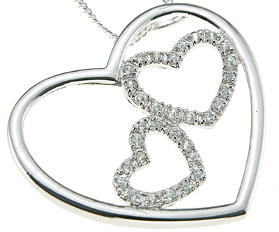 925 Sterling Silver Cubic Zirconium Brilliant Heart Pendant, Rhodium Finish