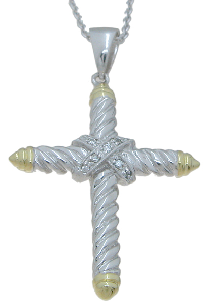 925 Sterling Silver Cross Pendant, Rhodium Finish