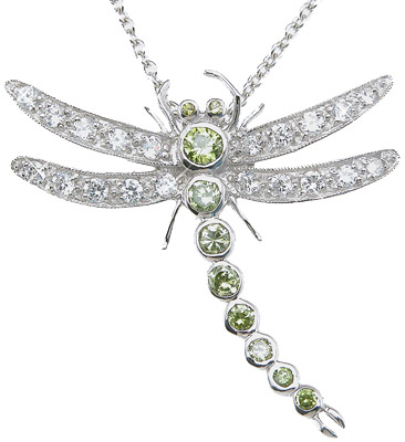 p6400 925 Sterling Silver Brilliant Dragon Fly Antique Style Bezel Pendant, Rhodium Finish