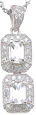 925 Sterling Silver Brilliant & Baguettes Fashion Bezel Pendant, Rhodium Finish