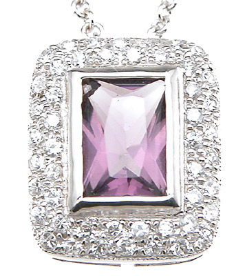 p6411 8 x 12 mm 925 Sterling Silver Emerald Cut Antique Style Pave Pendant, Rhodium Finish