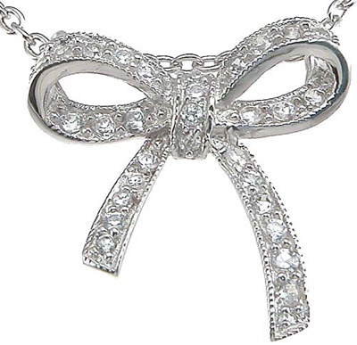925 Sterling Silver Cubic Zirconium Ribbon Pendant, Rhodium Finish