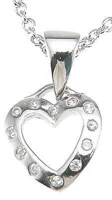 17 & 10 mm 925 Sterling Silver Cubic Zirconium Heart Pendant, Rhodium Finish
