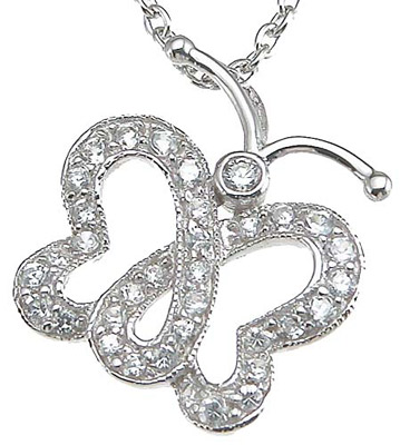 925 Sterling Silver Cubic Zirconium Butterfly Pendant, Rhodium Finish