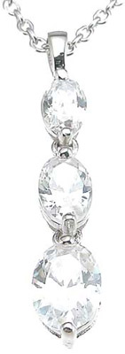925 Sterling Silver Cubic Zirconium Oval Three Stone Pendant, Rhodium Finish