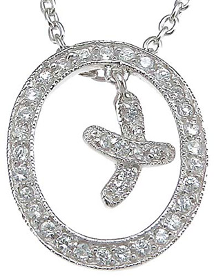 925 Sterling Silver Cubic Zirconium Hugs & kisses XO Pendant, Rhodium Finish