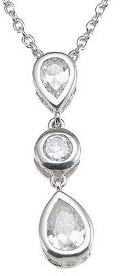 925 Sterling Silver Cubic Zirconium Three Stone Pendant, Rhodium Finish