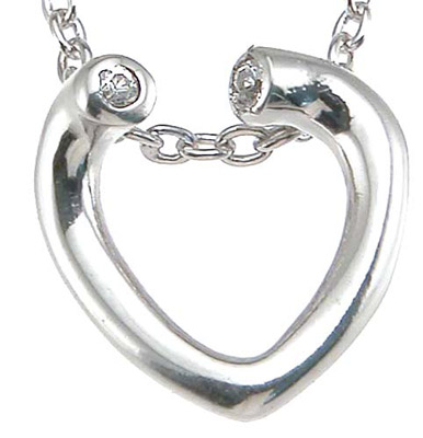 925 Sterling Silver Cubic Zirconium Heart Pendant, Rhodium Finish
