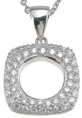 925 Sterling Silver Cubic Zirconium Fashion Pave Pendant, Rhodium Finish