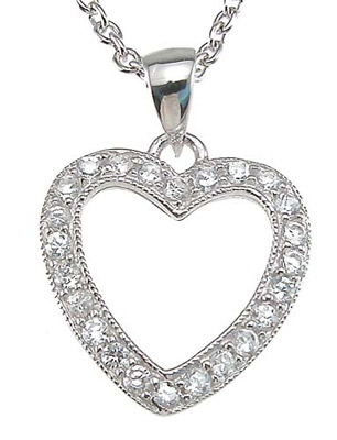 925 Sterling Silver Cubic Zirconium Heart Pave Pendant, Rhodium Finish