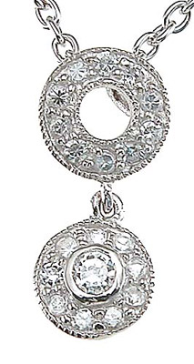 925 Sterling Silver Cubic Zirconium Antique Style Pendant, Rhodium Finish