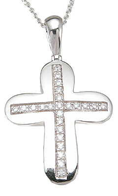 p6769 925 Sterling Silver Cubic Zirconium Brilliant Cross Pave Pendant, Rhodium Finish