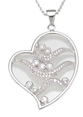925 Sterling Silver Cubic Zirconium Brilliant Heart Bezel Pendant, Rhodium Finish