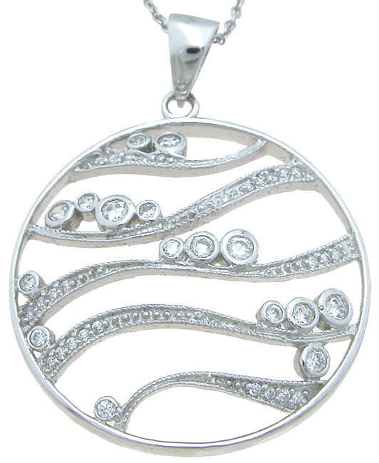 925 Sterling Silver Cubic Zirconium Brilliant Bezel Pendant, Rhodium Finish