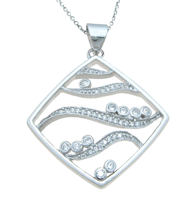 925 Sterling Silver Cubic Zirconium Brilliant Pave Pendant, Rhodium Finish