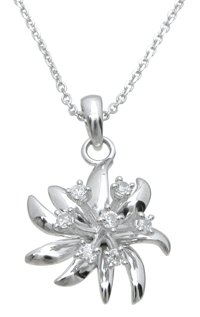 Sterling Silver Cubic Zirconia Flower Pendant