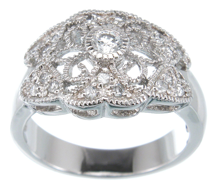Picture of Sterling Couture r5055 925 Sterling Silver Antique Style Ring  Platinum Finish - Size 5