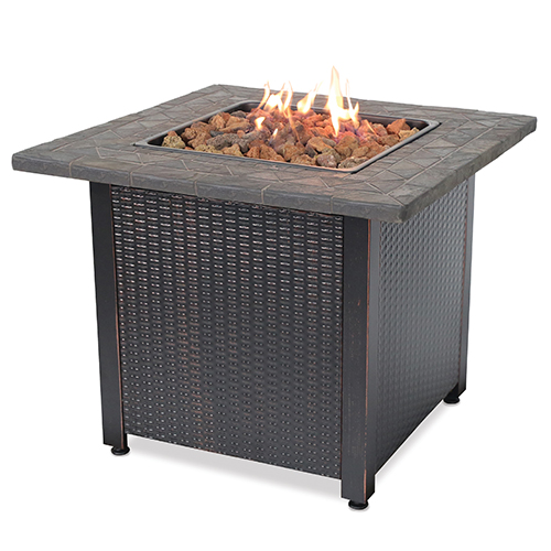 Fire Pit with Steel Mantel & Lava Rock - Lava Rock