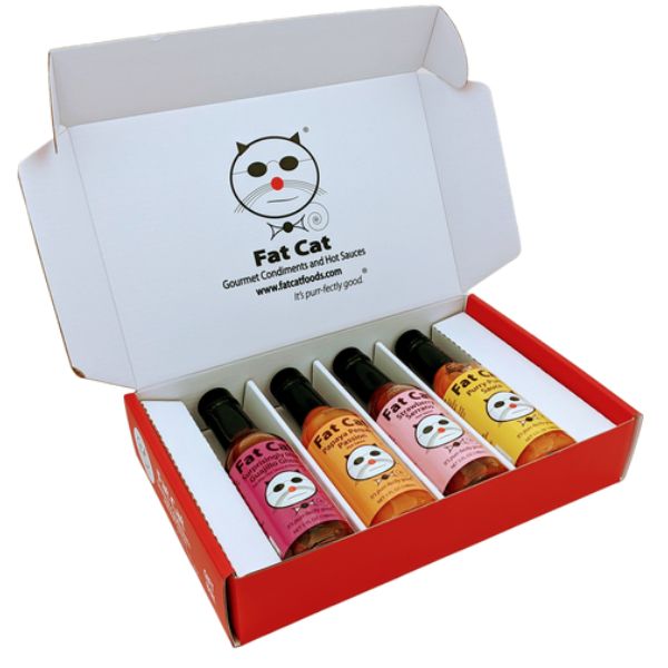 Picture of Fat Cat Gourmet Hot Sauces FATCAT-MILDHEAT-4PACK-GIFT Mild Heat Four Bottle Hot Sauce Gift Box
