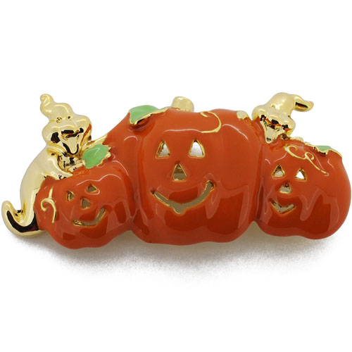 Picture of Fantasyard Triple Halloween Pumpkins with Ghost Pin Brooch - Silver - 2.125 x 1 in.
