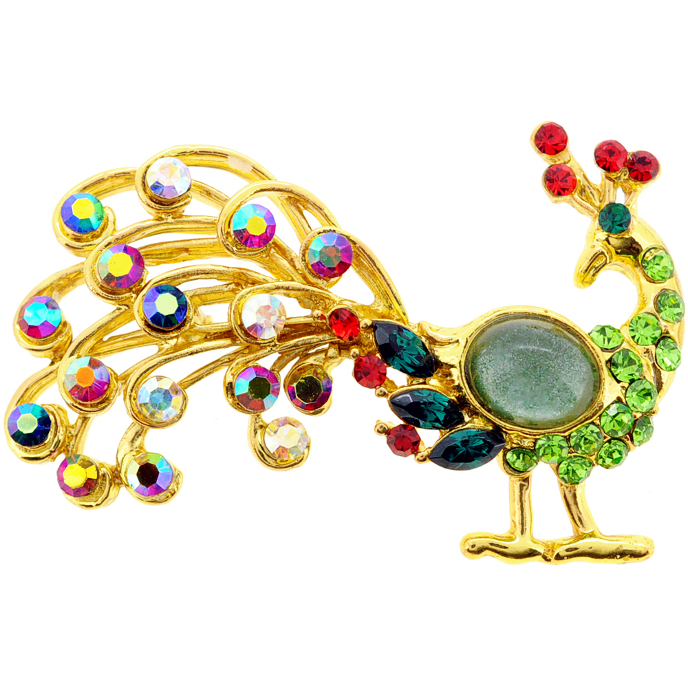 Peacock Crystal Pin Brooch - Multicolor - 2 x 1.375 in -  Fantasyard, 1012682