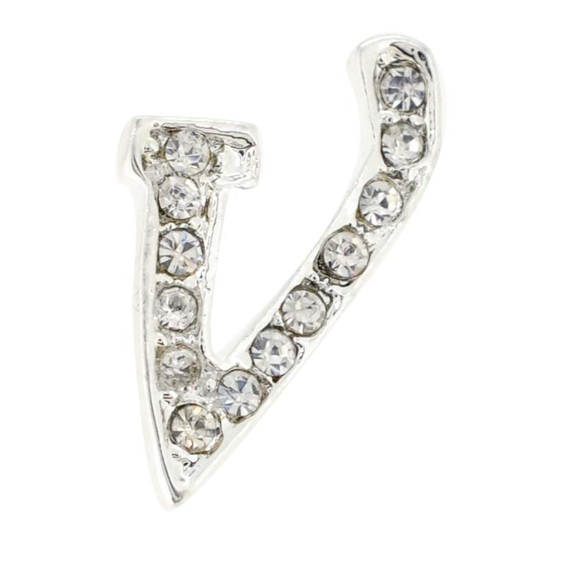 Picture of Fantasyard Chrome Letter V Crystal Lapel Pin - Silver - 0.5 x 0.75 in.