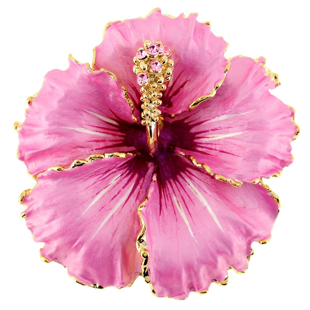Picture of Fantasyard Hawaiian Hibiscus Swarovski Crystal Flower Pin Brooch & Pendant - Pink - 2 x 2 in.