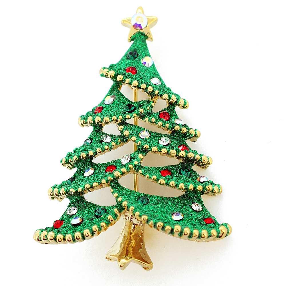Picture of Fantasyard Christmas Tree Swarovski Crystal Pin Broach - Green - 1.5 x 2 in.