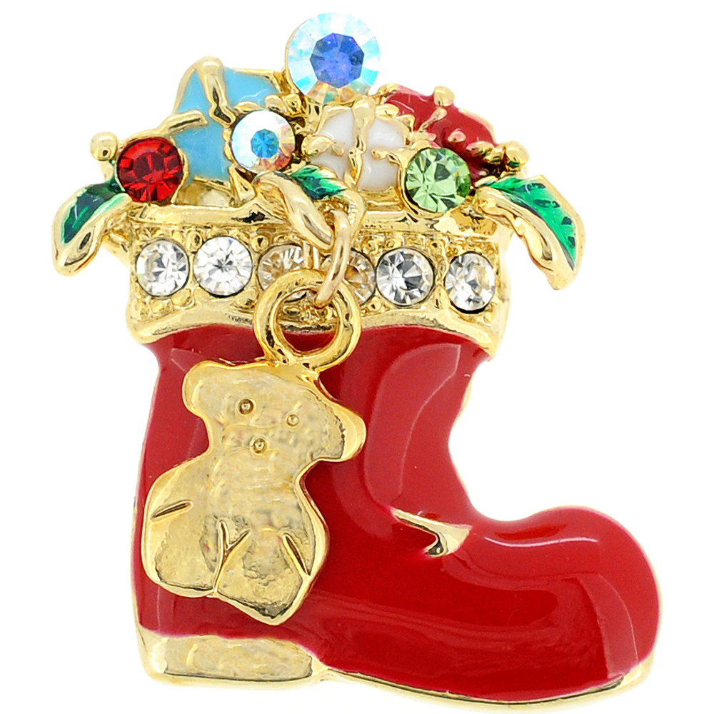 Picture of Fantasyard Christmas Stocking with Ornaments Swarovski Crystal Lapel Pin - Red - 0.875 x 0.875 in.