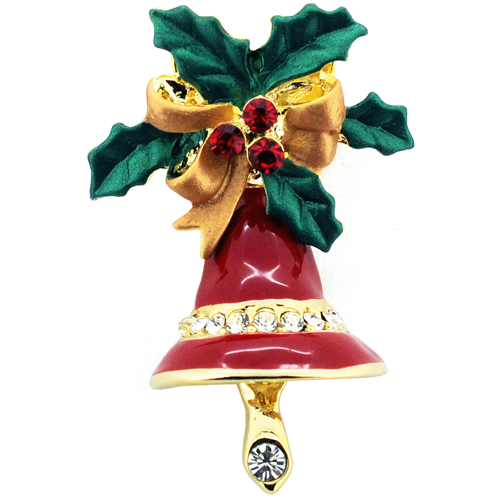 Picture of Fantasyard Christmas Bell Bow Swarovski Crystal Lapel Pin - Red - 0.875 x 1.375 in.