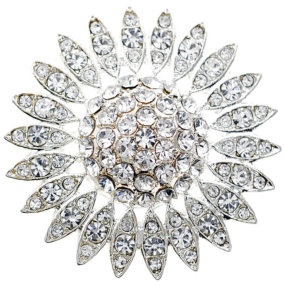 Picture of Fantasyard 1004052 Wedding Sunflower Crystal Brooch Pin, Silver