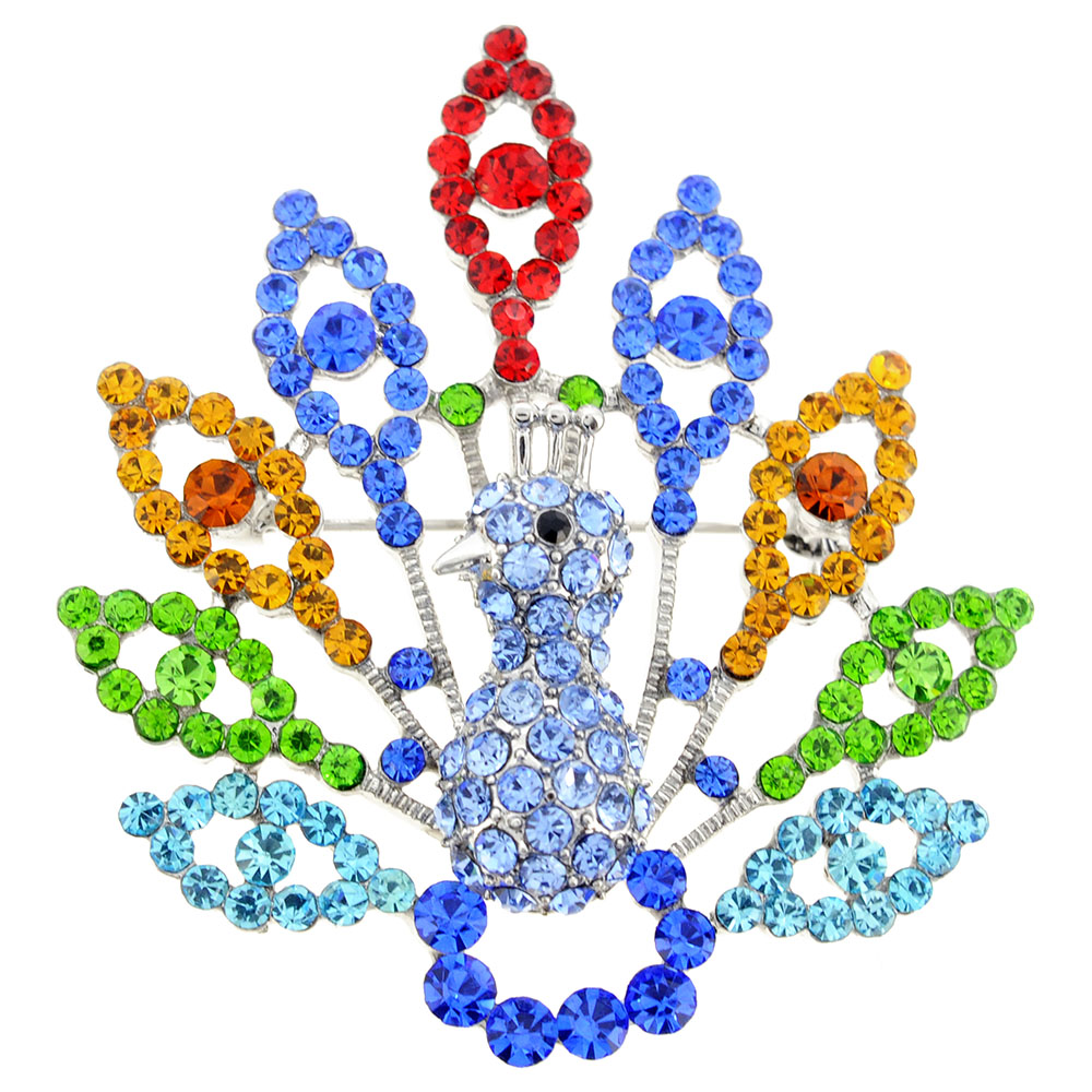 Picture of Fantasyard 1000221 Peacock Crystal Brooch Pin&#44; Multi Color