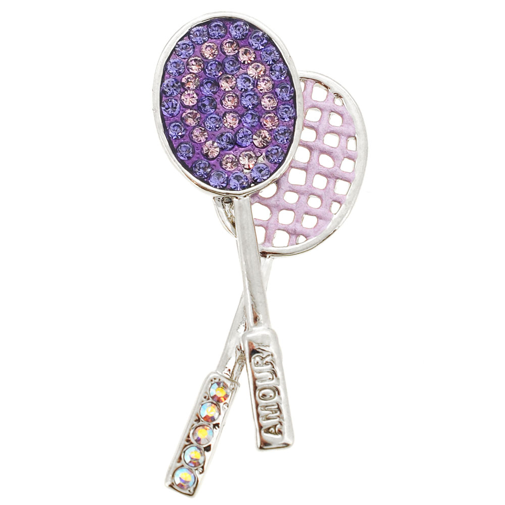 Picture of Fantasyard 1000861 Tennis Racquet Swarovski Crystal Brooch Pin&#44; Tanzanite & Purple