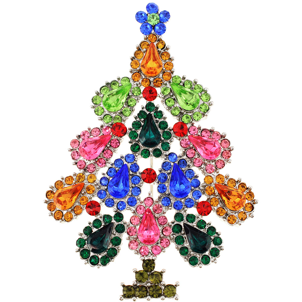 Picture of Fantasyard 1001492 Crystal Christmas Tree Brooch Pin&#44; Multi Color