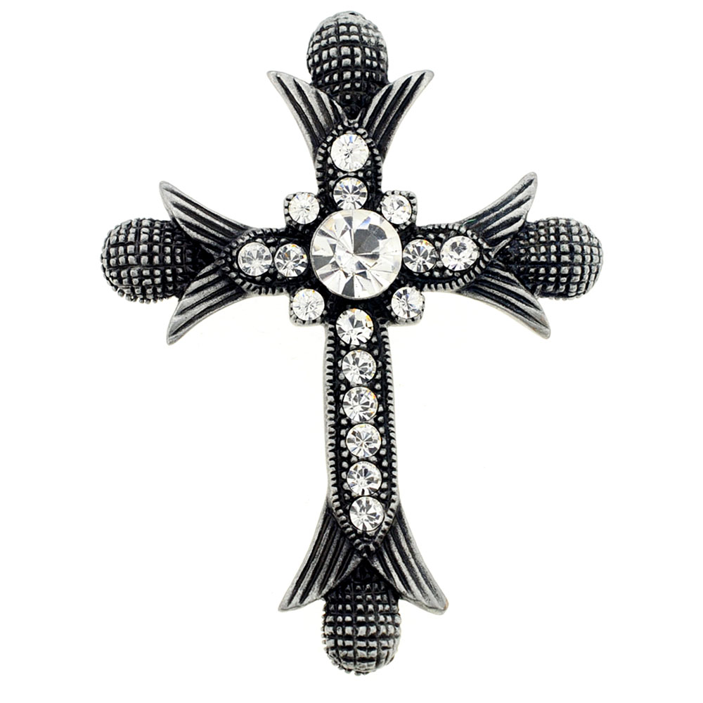Picture of Fantasyard 1003271 Cross Crystal Brooch & Pendant Pin&#44; Black