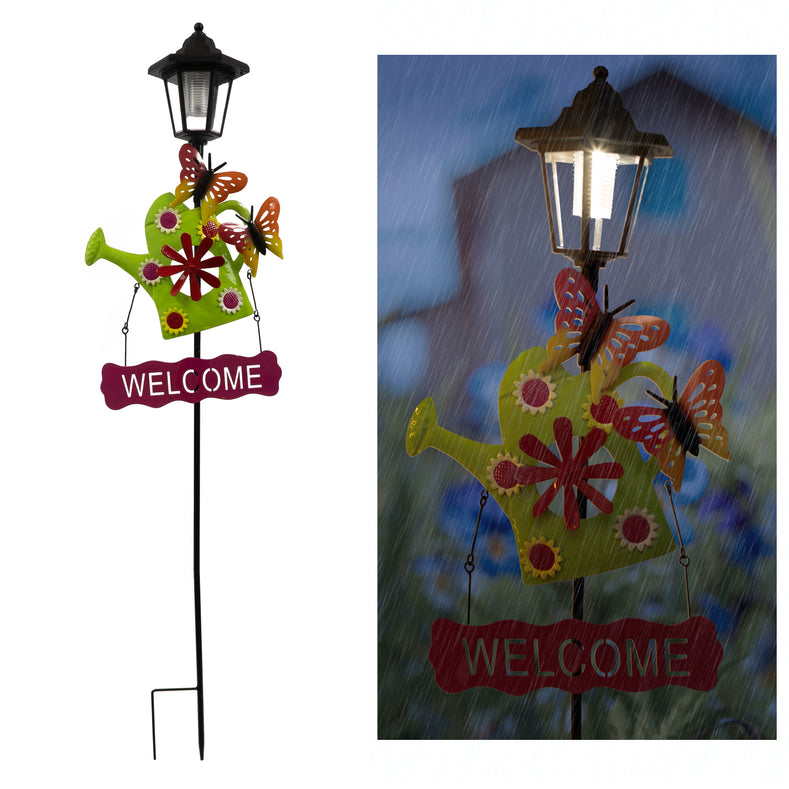 Watering Can Welcome Sign Solar Light Garden Stake