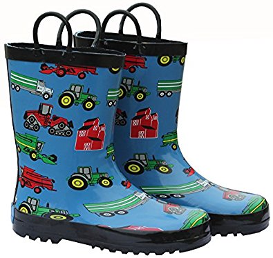 FOX-600-16-9 Childrens Blue Farm Equipment Rain Boot - Size 9