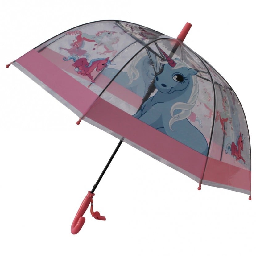 Childrens Unicorn Umbrella, Clear & Pink